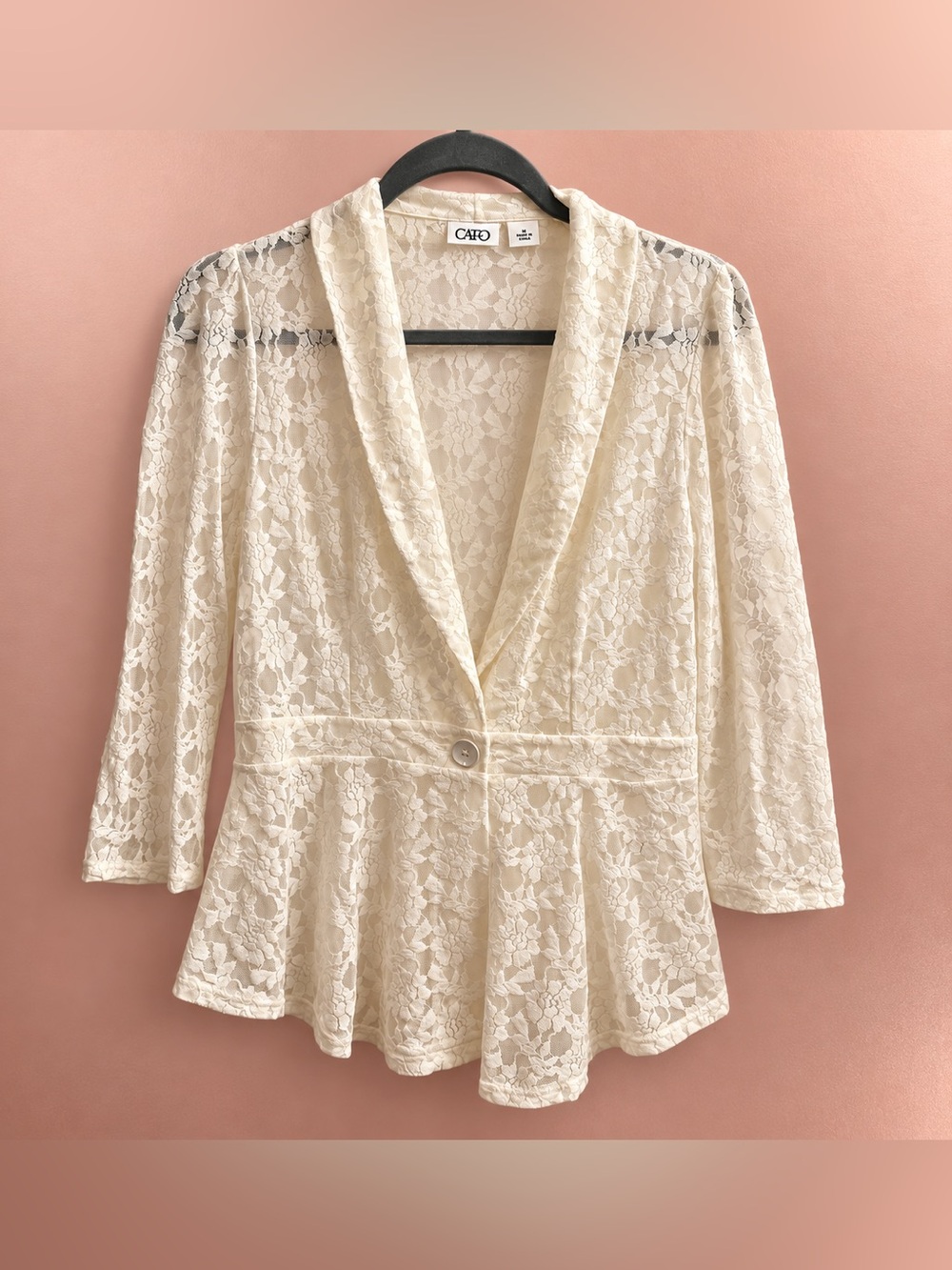 Cato Sheer Cream Lace Peplum Blazer size Medium
